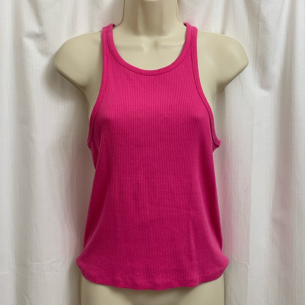 J. Crew Racer Back Crew Neck Ribbed Tank Top in Bright Pink